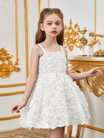 Additional product view of Floral Appliqué Cami Strap A-Line Sleeveless Mesh Tween Girls' Party Dress