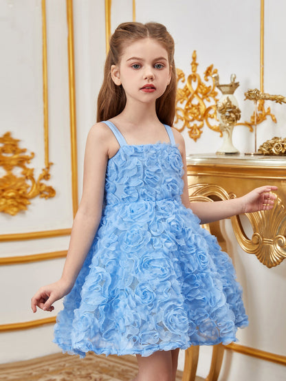 Additional product view of Floral Appliqué Cami Strap A-Line Sleeveless Mesh Tween Girls' Party Dress