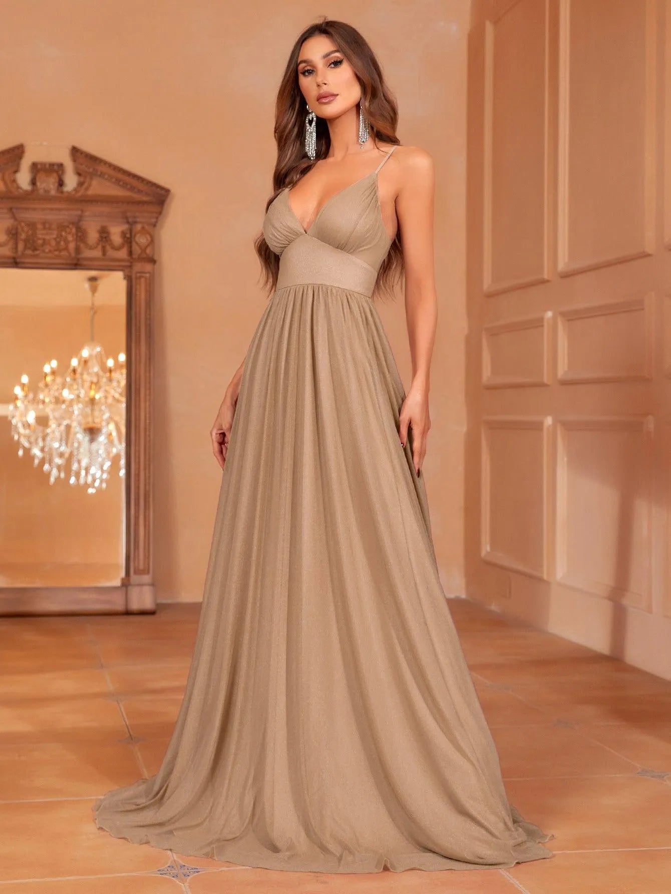 Additional product view of Cami Strap Chiffon Backless A-Line Sleeveless Evening Gown