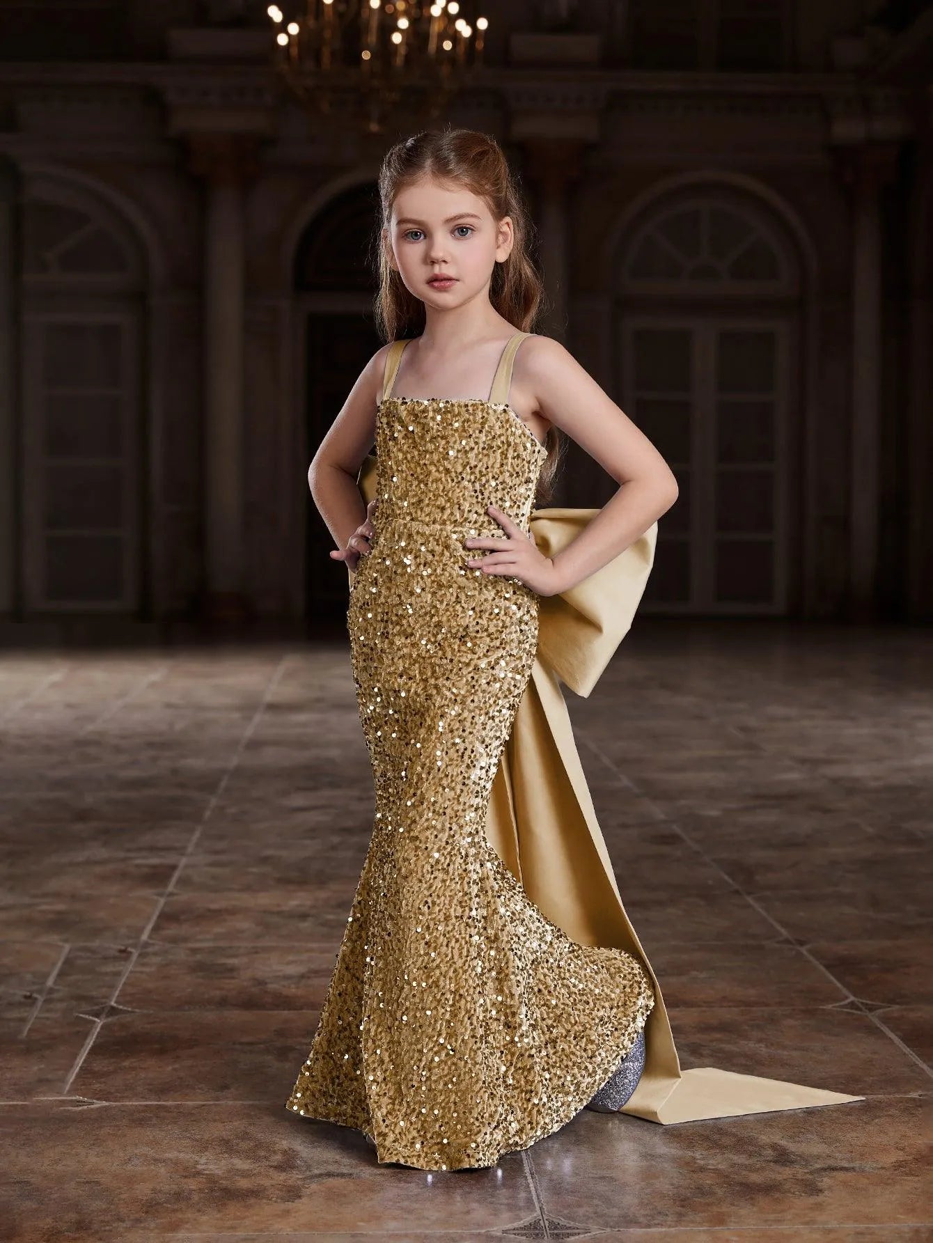 Additional product view of Square-Neck Sequin Mermaid Sleeveless Maxi Tween Girls' Party Dress