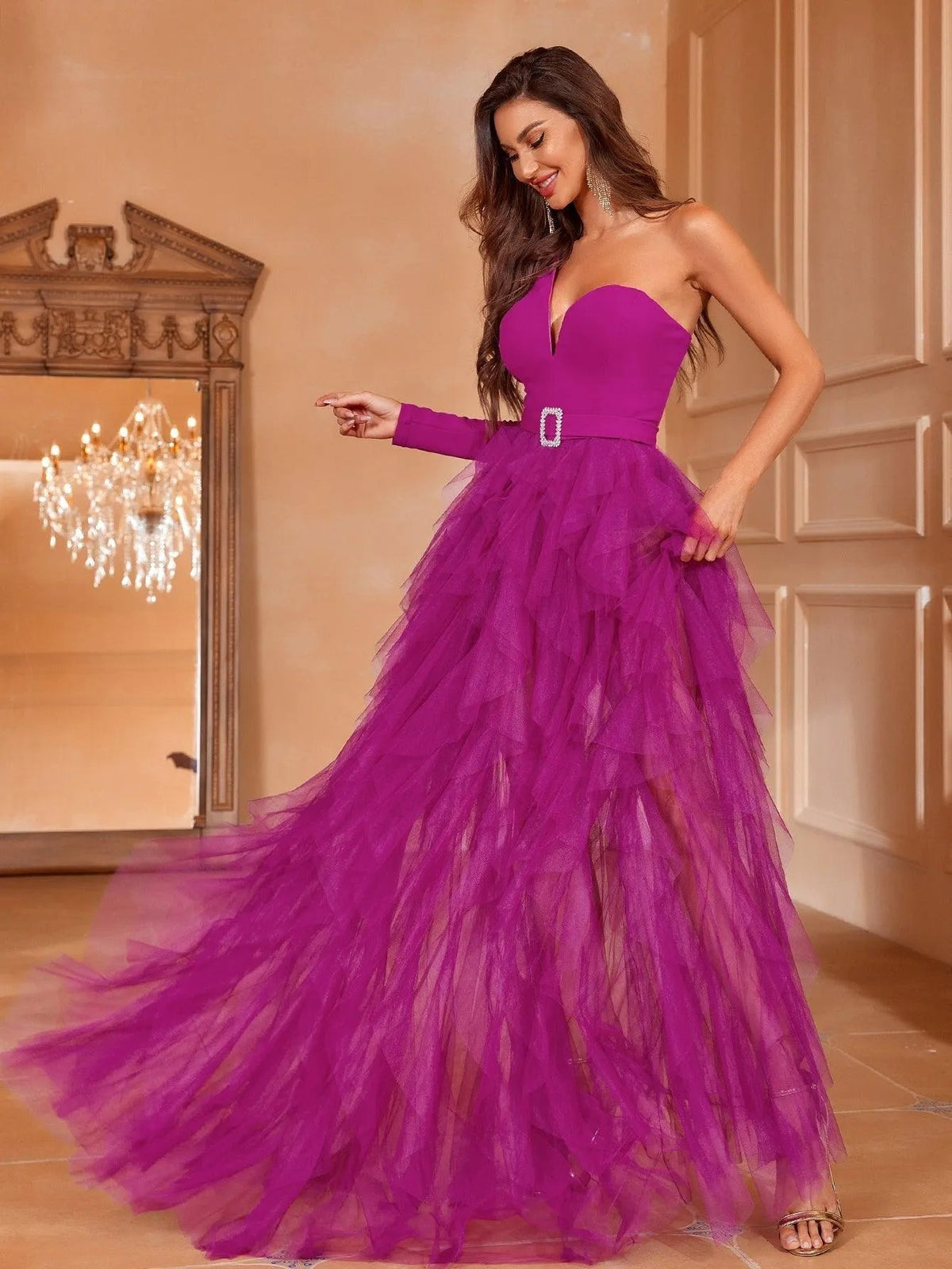Sophisticated Elegance Asymmetrical Tulle Dress