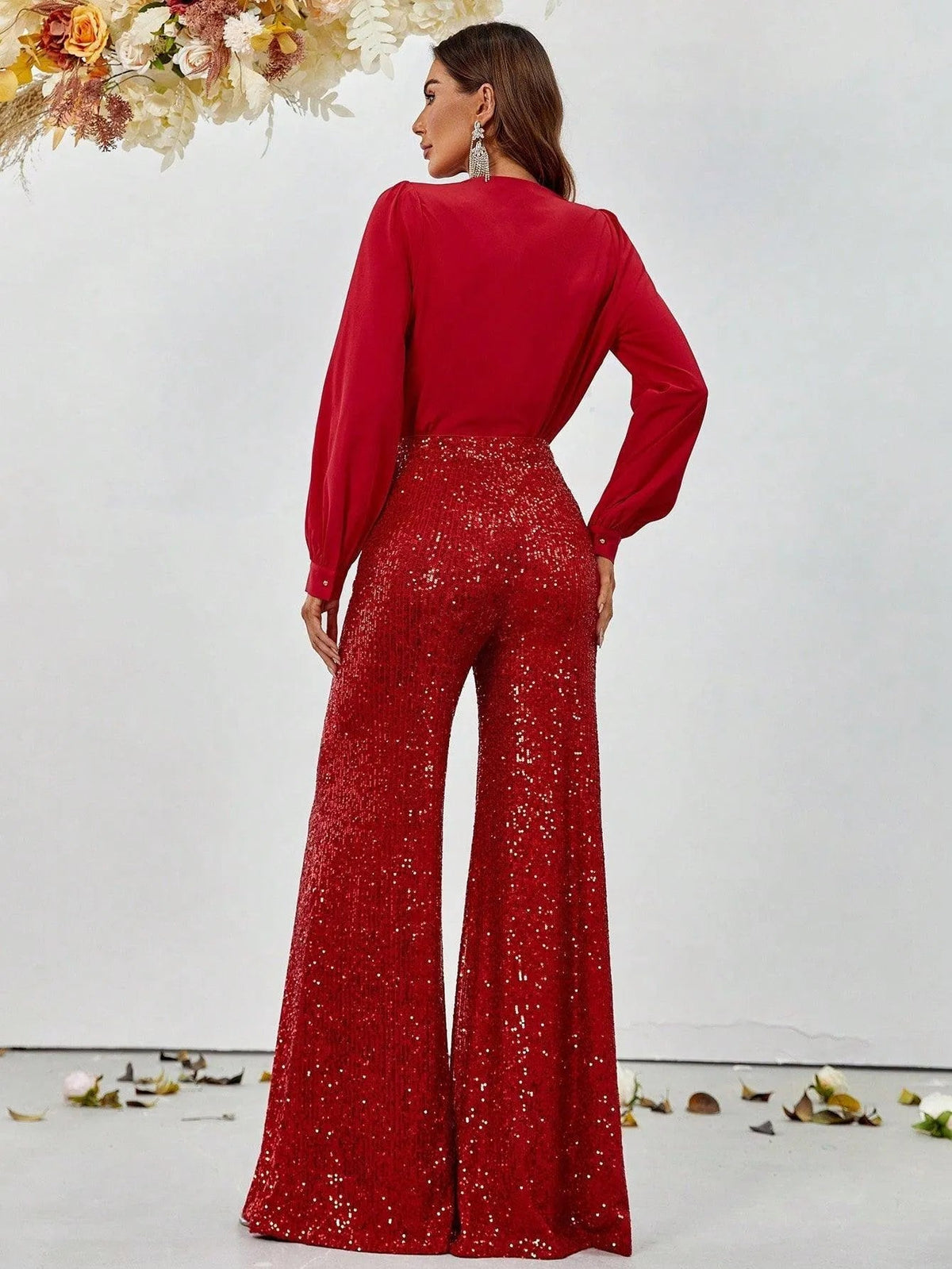 Additional product view of V-Neck Sequin Long-Sleeve Women's Two-Piece Formal Set