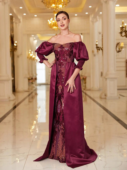 Off-Shoulder Gigot Sleeves Sequin Prom Dress – view 5
