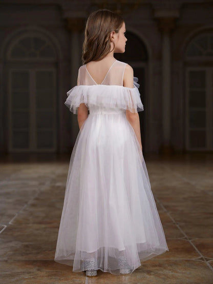 Tween Girls' Round Neck Tulle Short-Sleeve A-Line Formal Gown — authorized product image 3