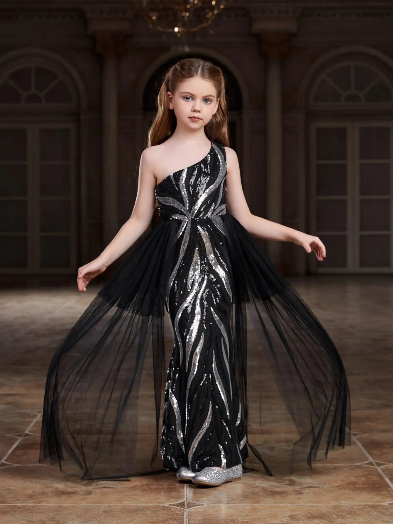 Tween Girls' One-Shoulder Graphic Sequin Party Dress — authorized product image 5