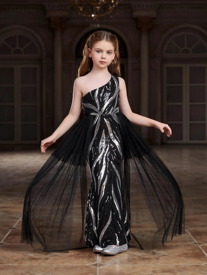 Tween Girls' One-Shoulder Graphic Sequin Party Dress — authorized product image 5