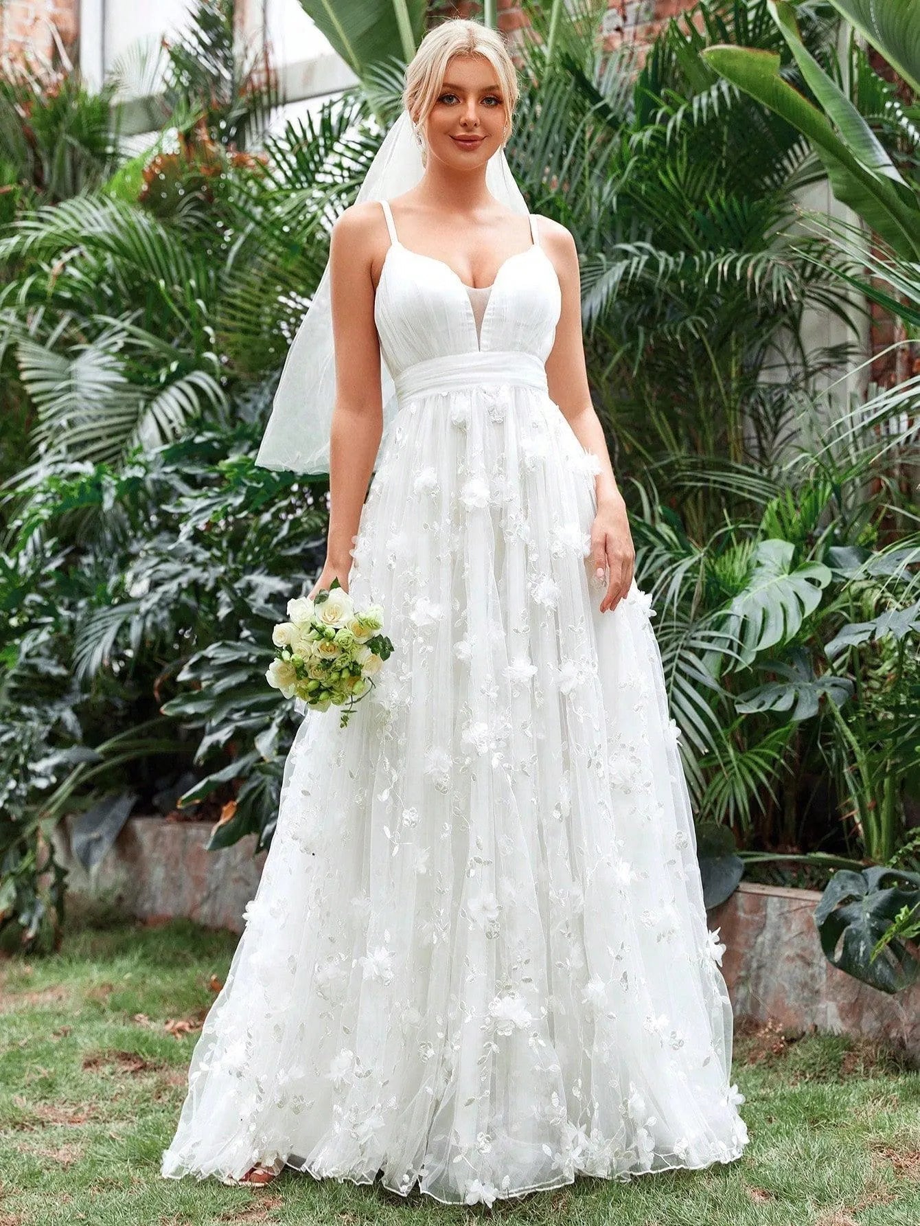 Sweetheart Tulle Appliqué Sleeveless A-Line Wedding Gown — authorized product image 1