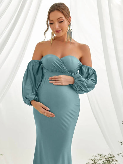 Additional product view of Off-Shoulder Knit Mermaid Long-Sleeve Maxi Maternity Evening Dress