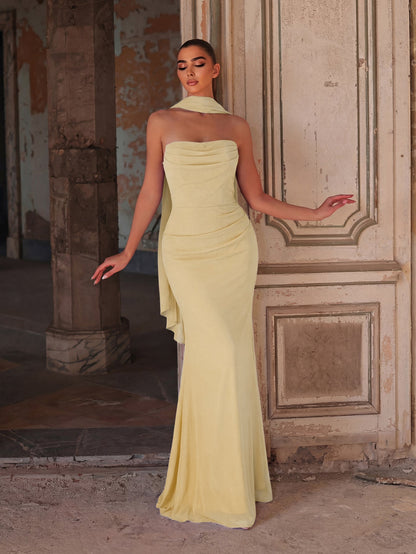 Alternate view of Backless Strapless Chiffon Mermaid Sleeveless Evening Gown in Yellow