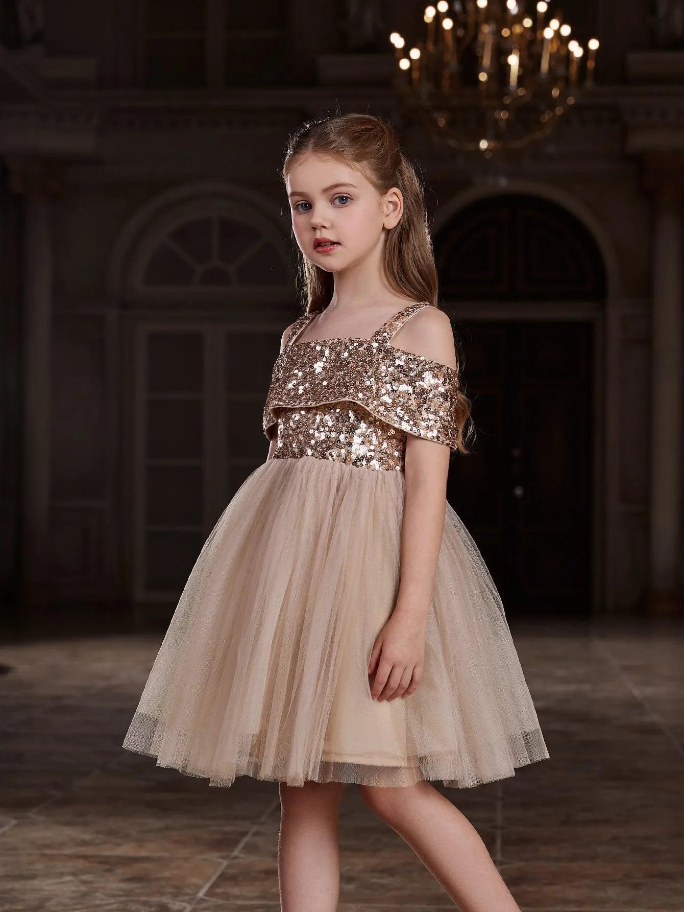 Additional product view of Off-Shoulder Sequin A-Line Short-Sleeve Midi Tween Girls' Party Dress