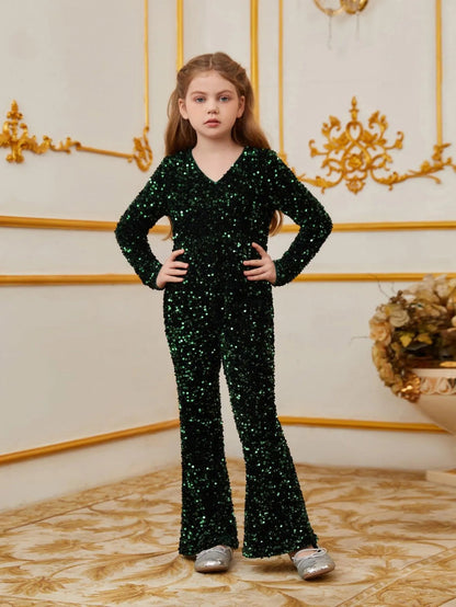 Tween Girls' V-Neck Sequin Long-Sleeve Jumpsuit — authorized product image 1