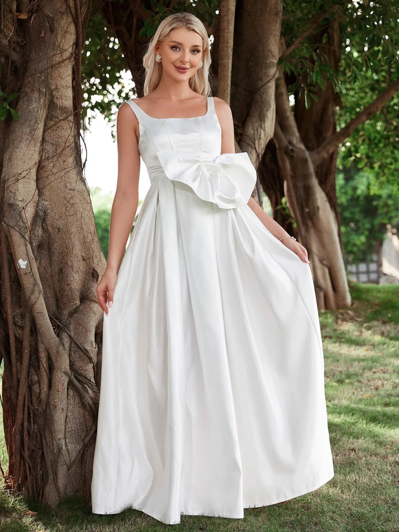 Square Neck Satin Sleeveless A-Line Wedding Gown — authorized product image 5