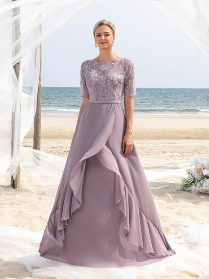 Lace Chiffon Floral A-Line Mother of the Bride Dress