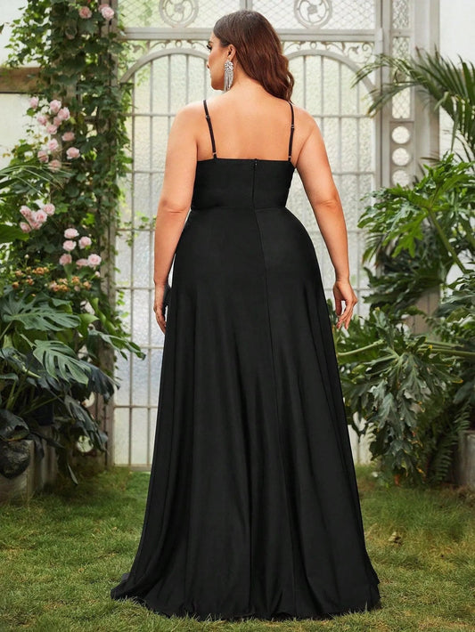Plus-Size Cowl Neck High Slit Sleeveless A-Line Evening Gown — authorized product image 2