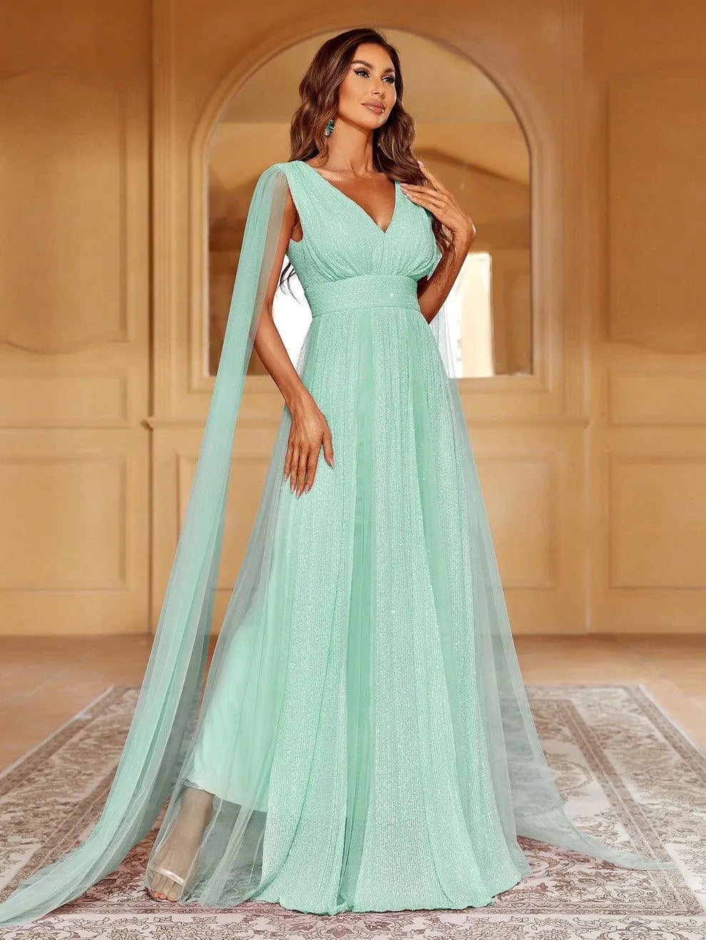 Contrast Mesh Sequin A Line Dresses