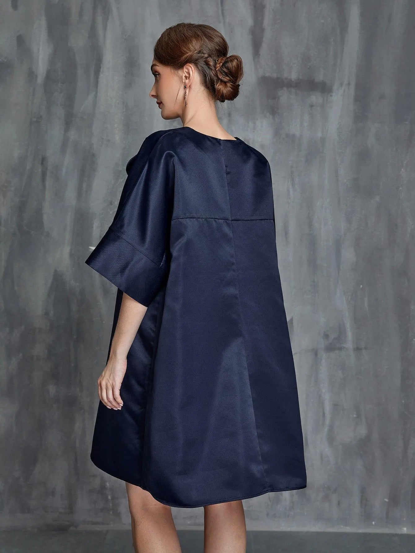 Women's Solid Half Sleeves Satin Midi Dress – view 2