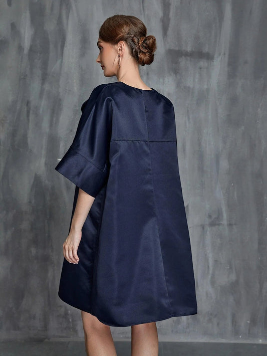 Women's Solid Half Sleeves Satin Midi Dress – view 2