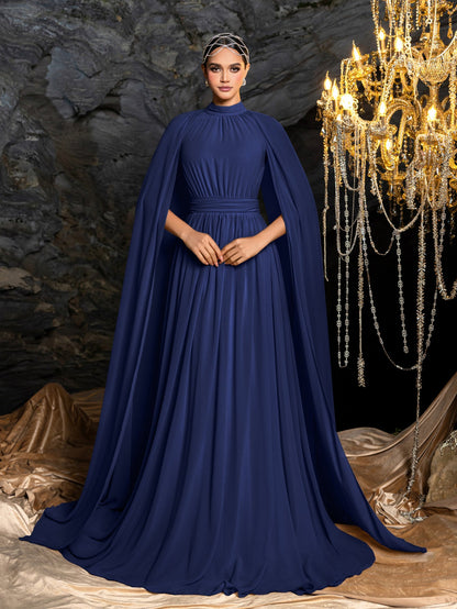 High Neck Chiffon Cape A-Line Evening Gown — authorized product image 9