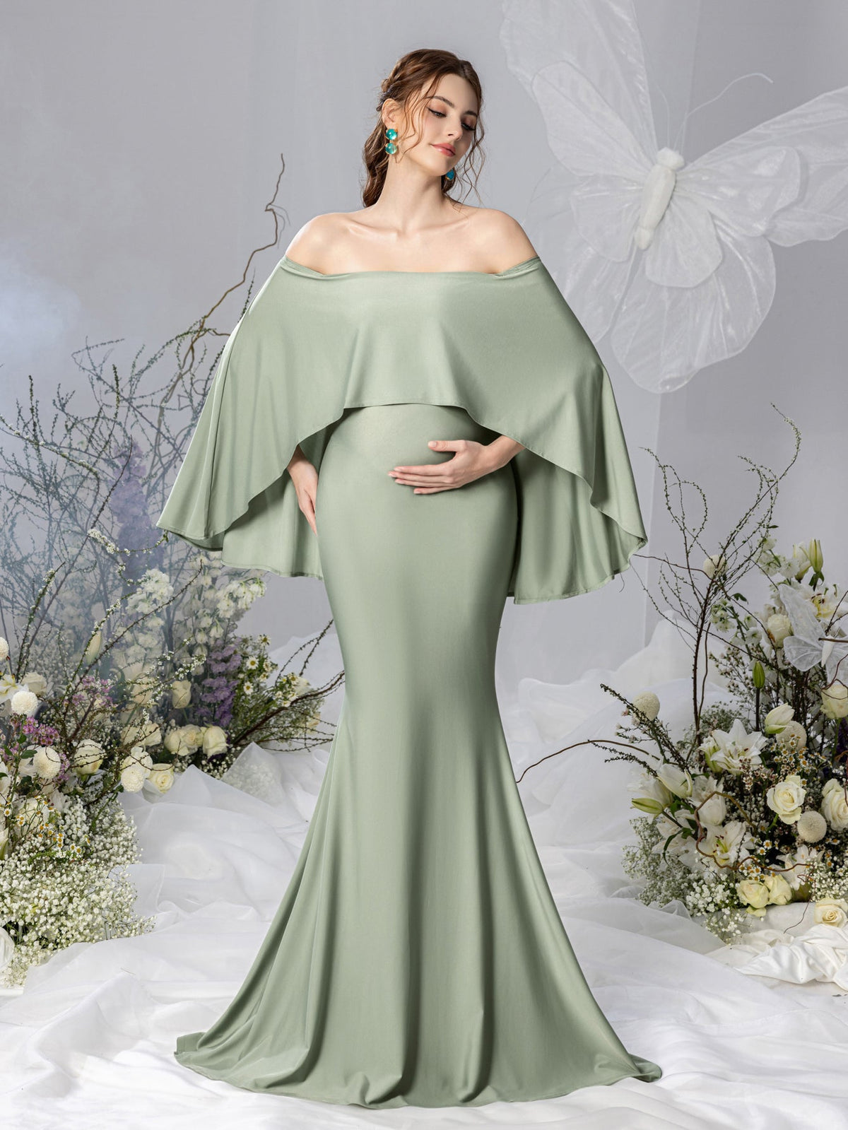 Maternity Off-Shoulder Cape Mermaid Evening Gown — authorized product image 3