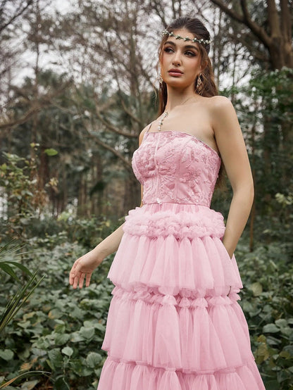 One-Shoulder Sequin Tulle Sleeveless A-Line Evening Gown — authorized product image 12