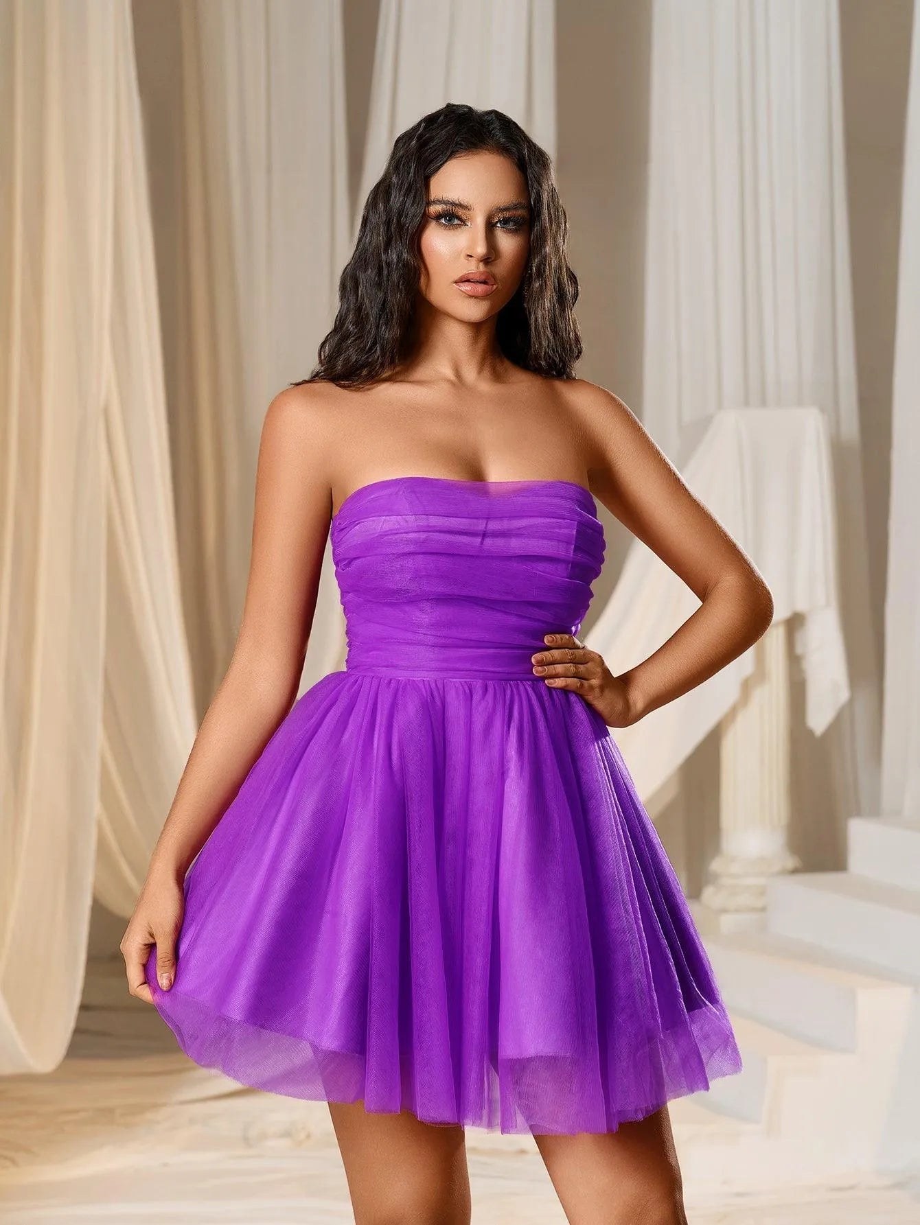 Additional product view of Strapless Mesh Sleeveless Mini Party Dress