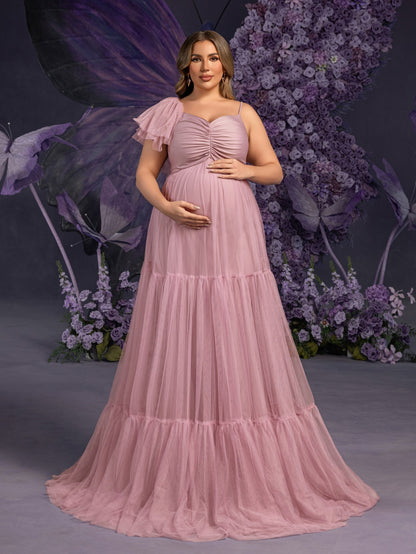 Plus-Size Maternity Spaghetti Strap Tulle Sleeveless A-Line Evening Gown — authorized product image 4