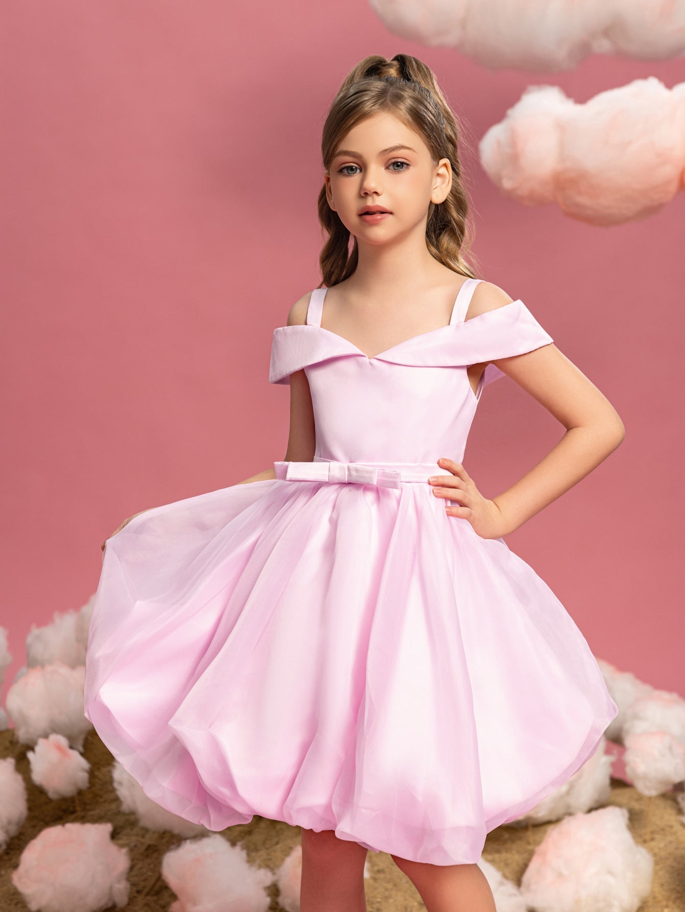 Tween Girls' Off-Shoulder Satin Sleeveless A-Line Formal Dress — authorized product image 7