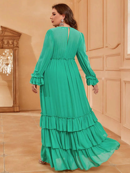Plus-Size V-Neck Chiffon Lantern-Sleeve A-Line Evening Gown — authorized product image 2