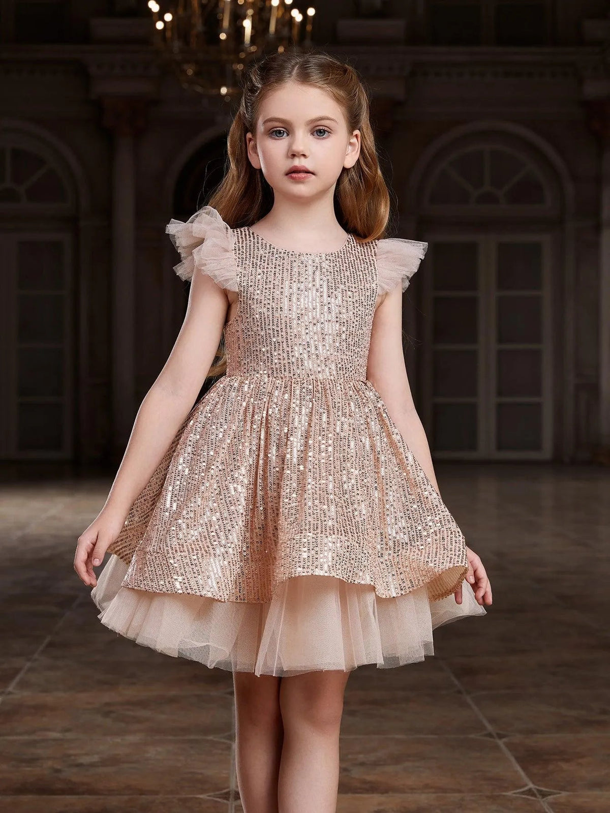 Additional product view of Cap-Sleeve Sequin A-Line Midi Tween Girls' Party Dress