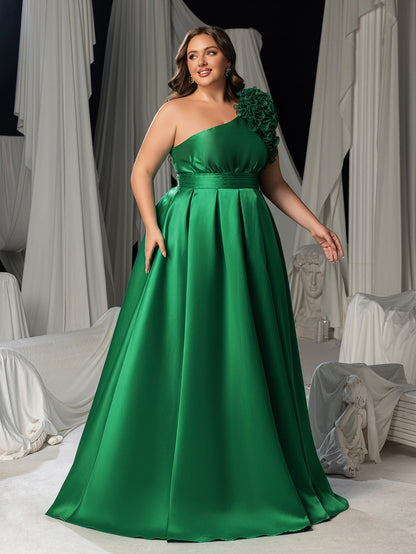 Plus Women's One-Shoulder Formal Dress | Statement Ruffle Trim Accent | Corset Back & High Split – view 8