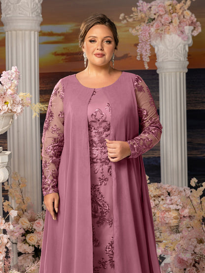 Additional product view of Plus-Size Lace Long-Sleeve Mermaid Floral Mother-of-the-Bride Dress