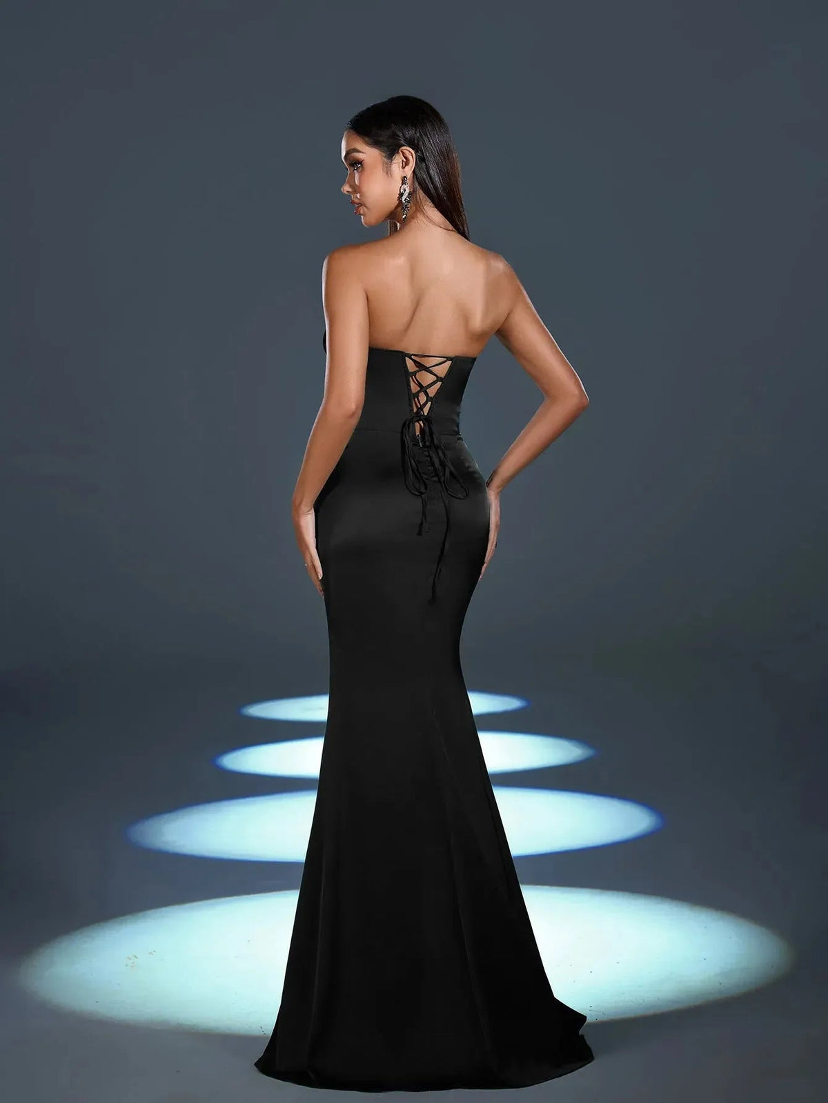 Additional product view of High-Slit Strapless Satin Sequin Mermaid Evening Gown