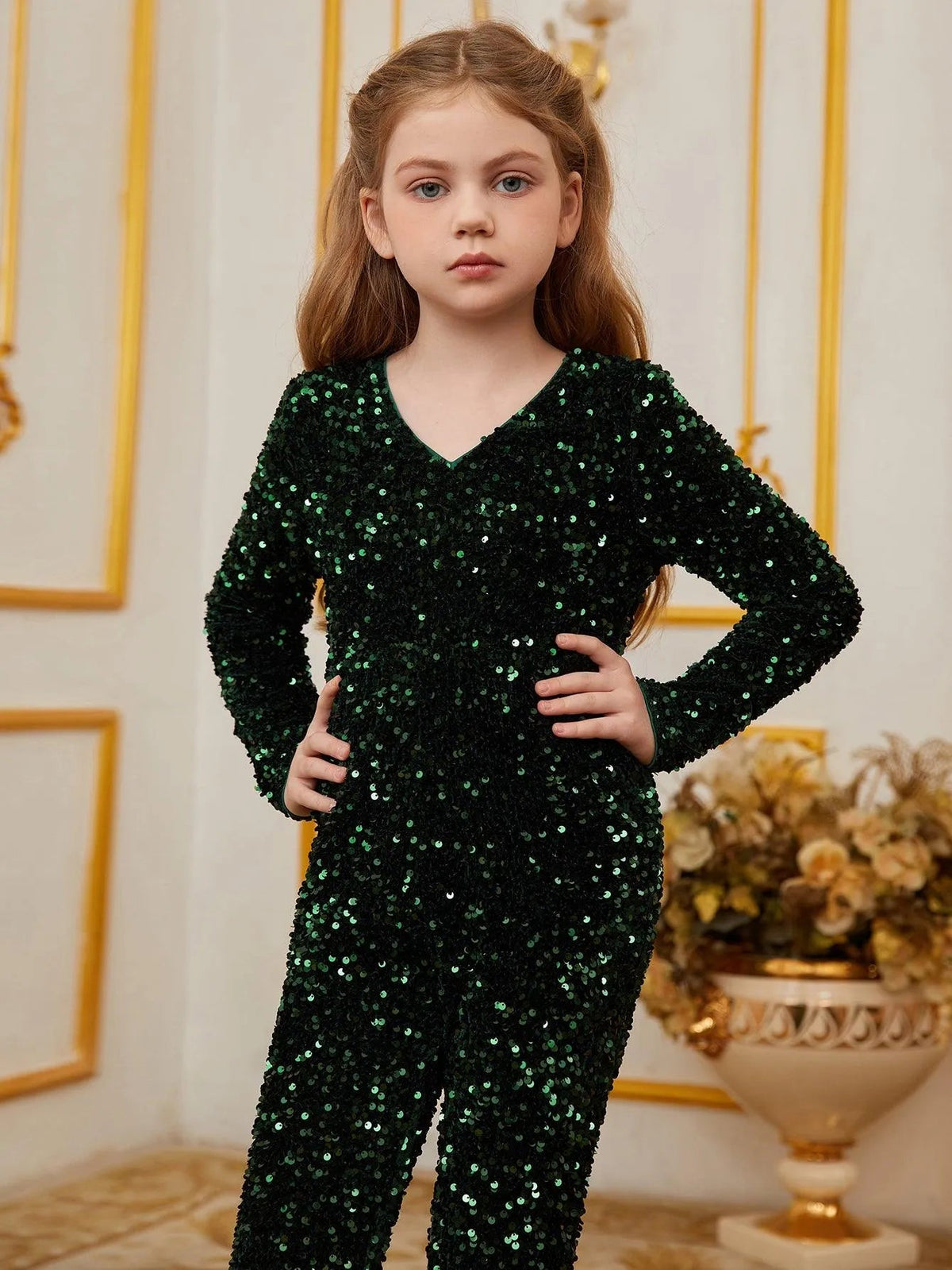 Tween Girls' V-Neck Sequin Long-Sleeve Jumpsuit — authorized product image 6