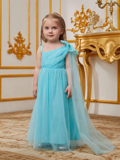 Young Girls' One-Shoulder Tulle Sleeveless A-Line Formal Gown — authorized product image 5
