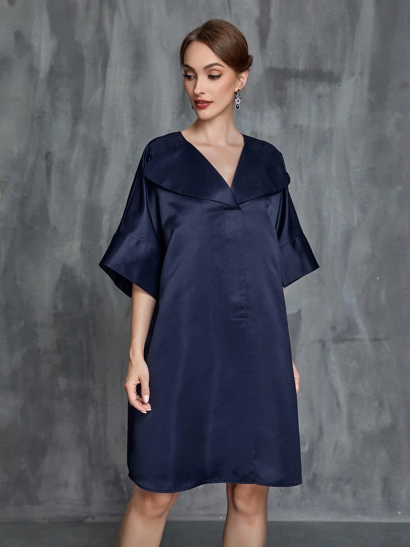 Women's Solid Half Sleeves Satin Midi Dress – view 4