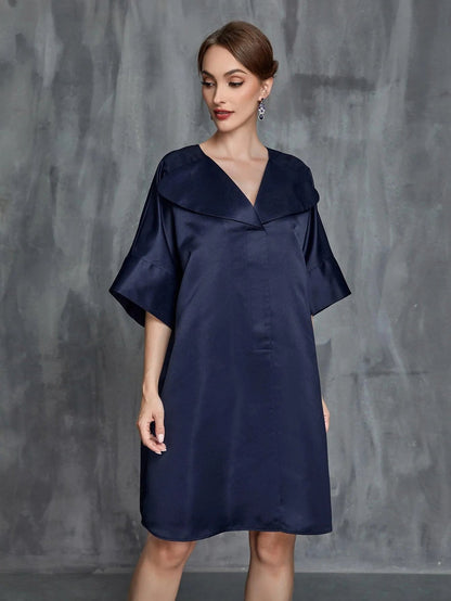 Women's Solid Half Sleeves Satin Midi Dress – view 4