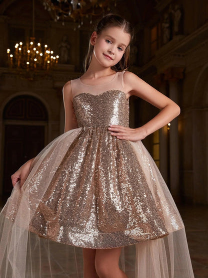 Additional product view of Contrast Mesh Sequin A-Line Sleeveless Midi Tween Girls' Party Dress