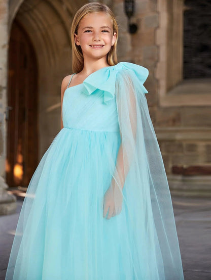 Tween Girls' One-Shoulder Tulle Sleeveless A-Line Formal Gown — authorized product image 4