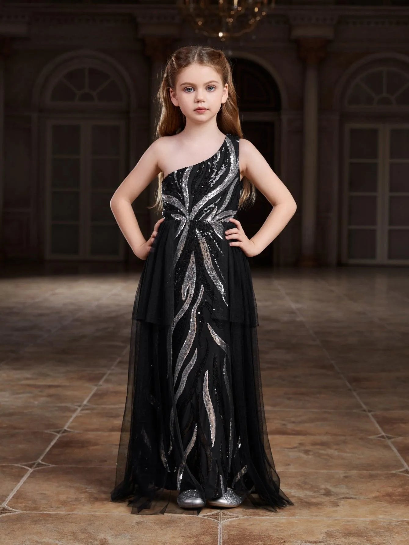 Tween Girls' One-Shoulder Graphic Sequin Party Dress — authorized product image 3