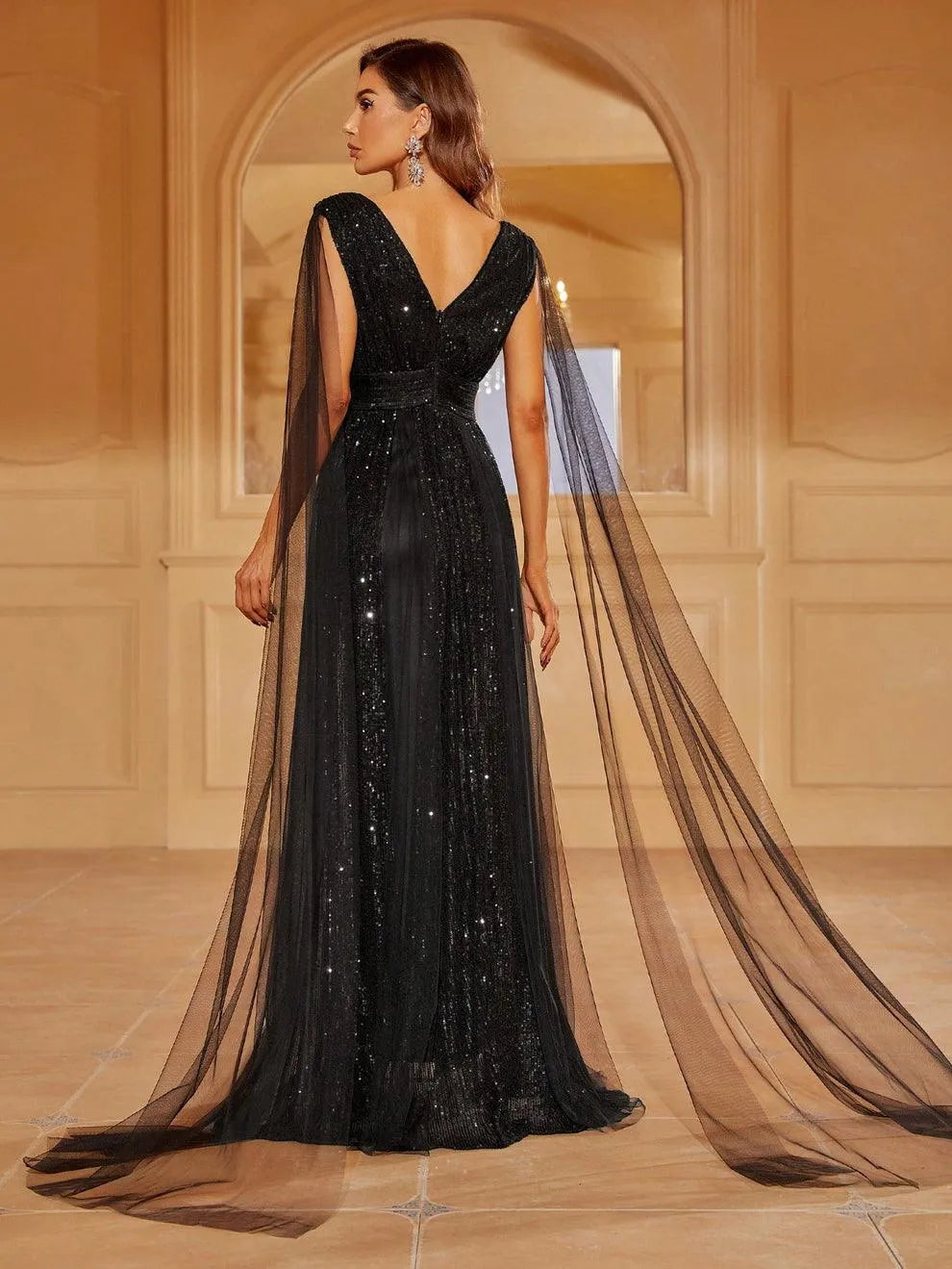 Contrast Mesh Sequin A Line Dresses
