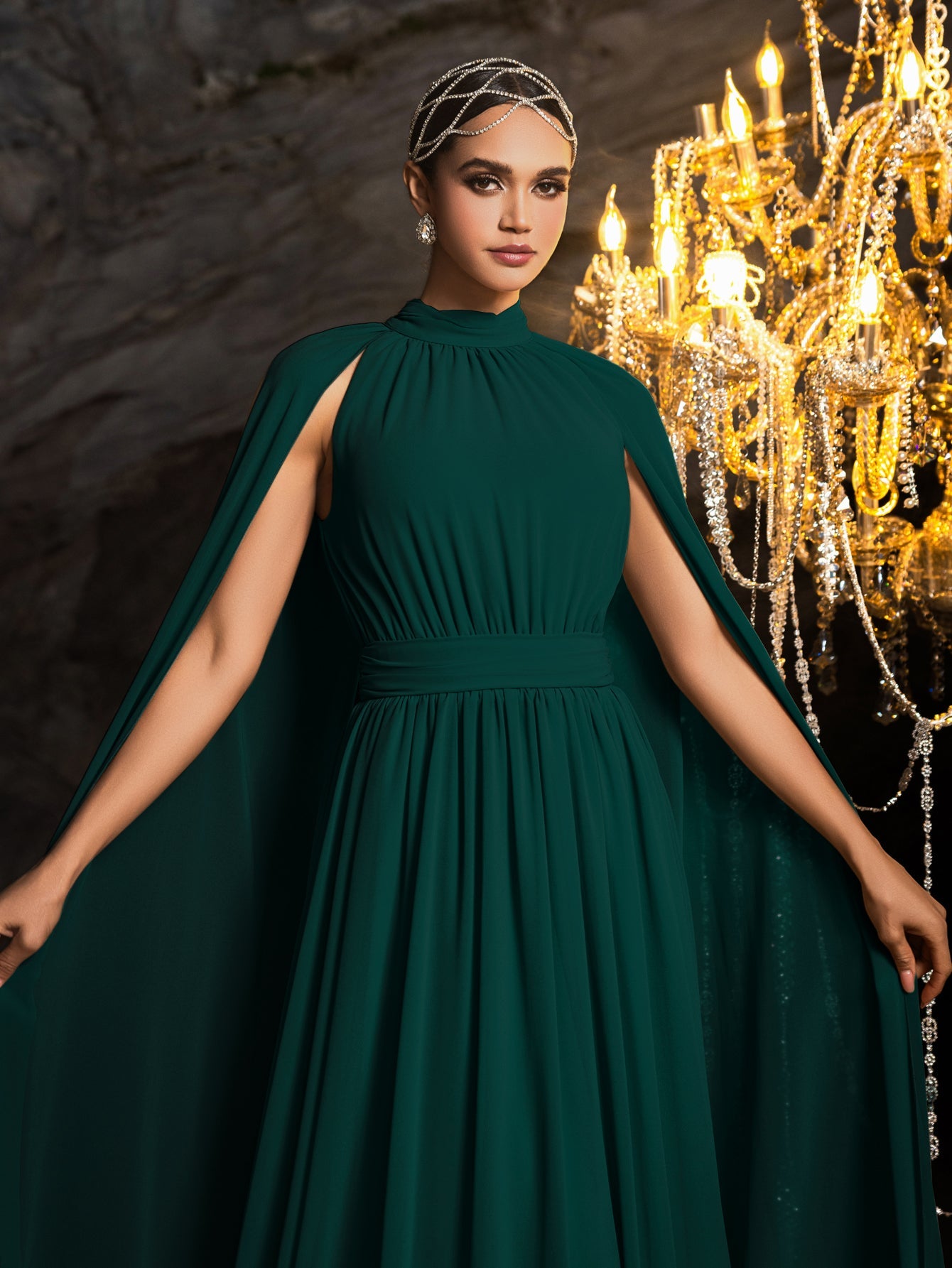 High Neck Chiffon Cape A-Line Evening Gown — authorized product image 6
