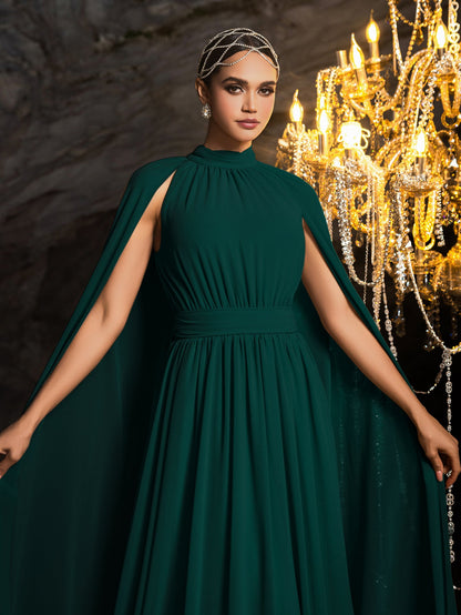 High Neck Chiffon Cape A-Line Evening Gown — authorized product image 6