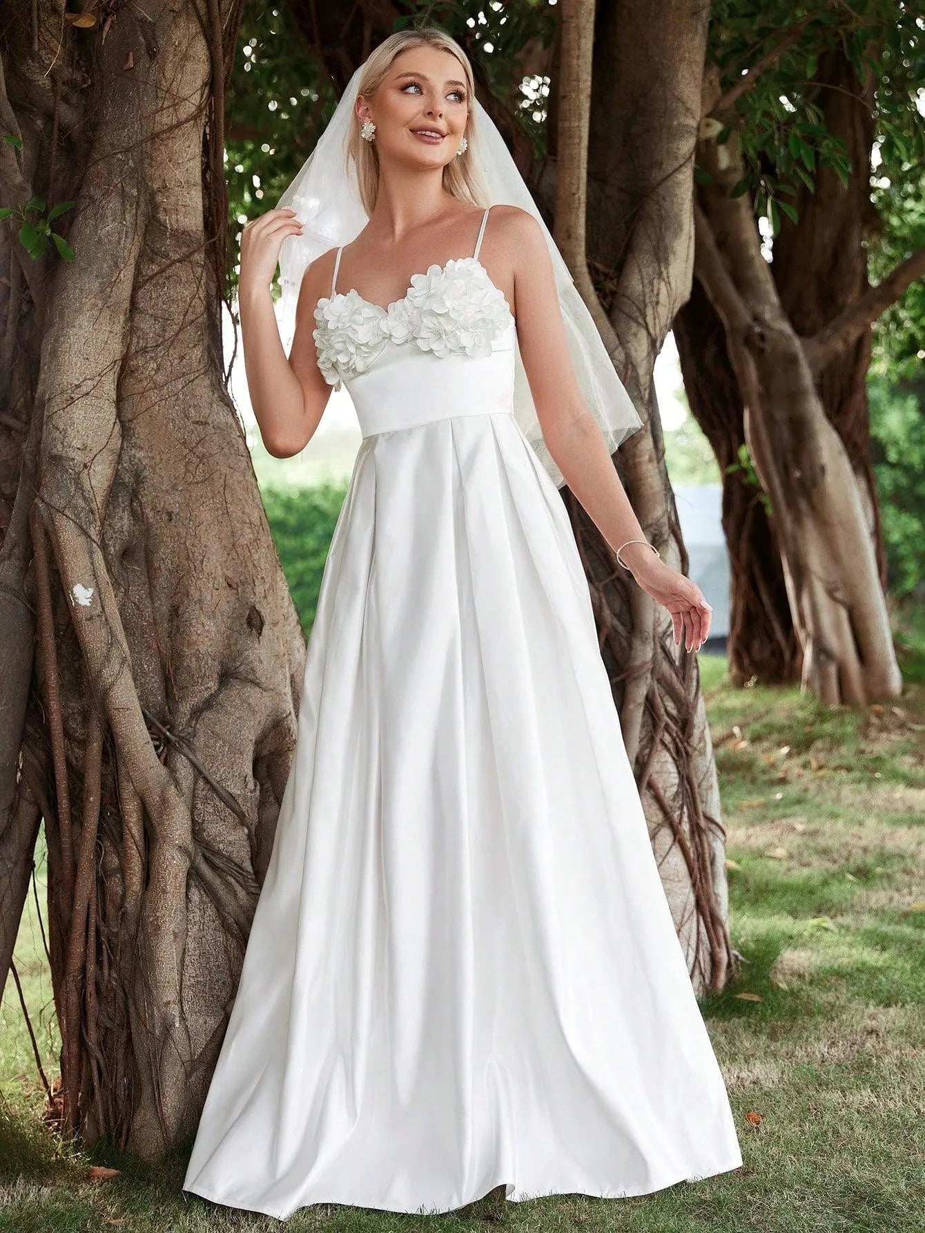 Spaghetti Strap Satin Sleeveless A-Line Wedding Gown — authorized product image 1