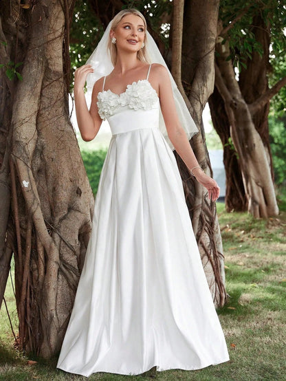 Spaghetti Strap Satin Sleeveless A-Line Wedding Gown — authorized product image 1