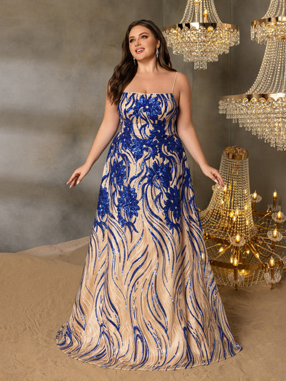 Plus-Size Spaghetti Strap Sequin Sleeveless A-Line Evening Gown — authorized product image 1