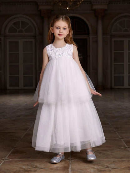 Additional product view of Layered Hem Sequin A-Line Sleeveless Mesh Tween Girls' Party Dress