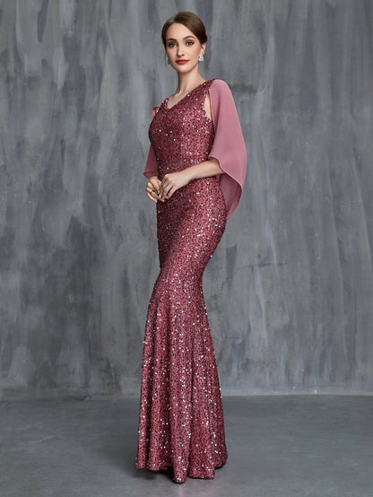 Women's Draped Back Mermaid Hem Sequin Formal Dress – view 4
