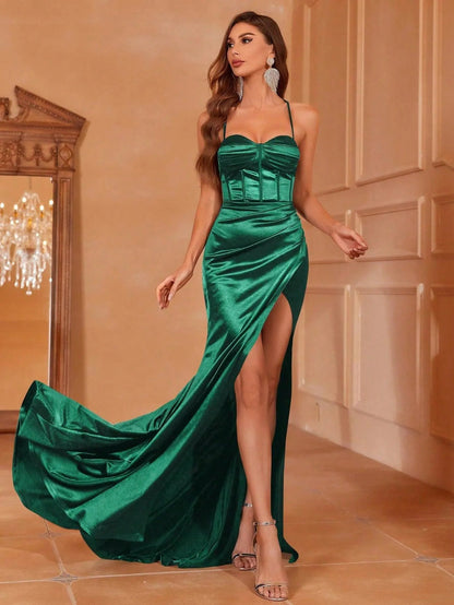 Additional product view of Cami Strap Satin Backless Mermaid Sleeveless Evening Gown