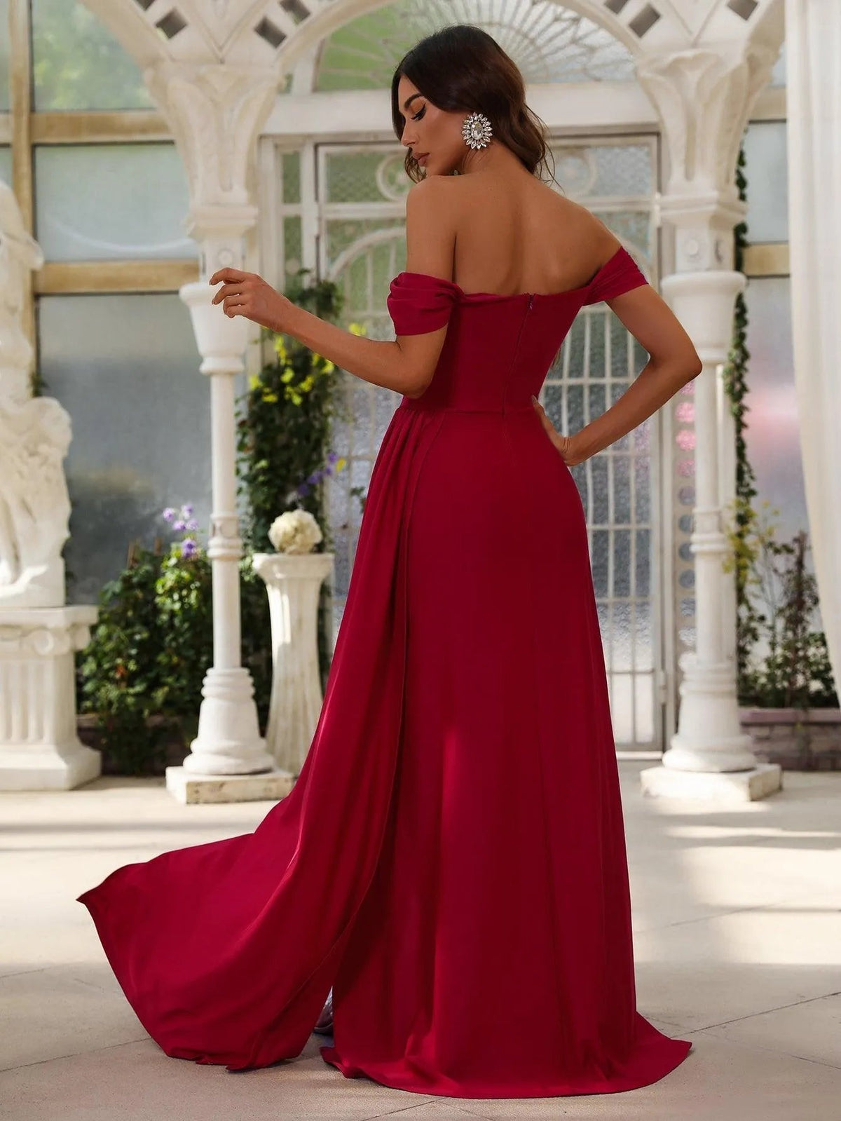 Additional product view of Draped Side High-Slit Off-Shoulder Knit Mermaid Evening Gown