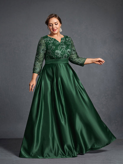Additional product view of Plus-Size Satin V-Neck A-Line Sequin Mother-of-the-Bride Dress